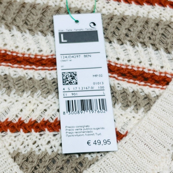 UNITED COLORS OF BENETTON WOMENS STRIPED KNIT SWEATER OATMEAL SIZE LARGE - Picture 6 of 7